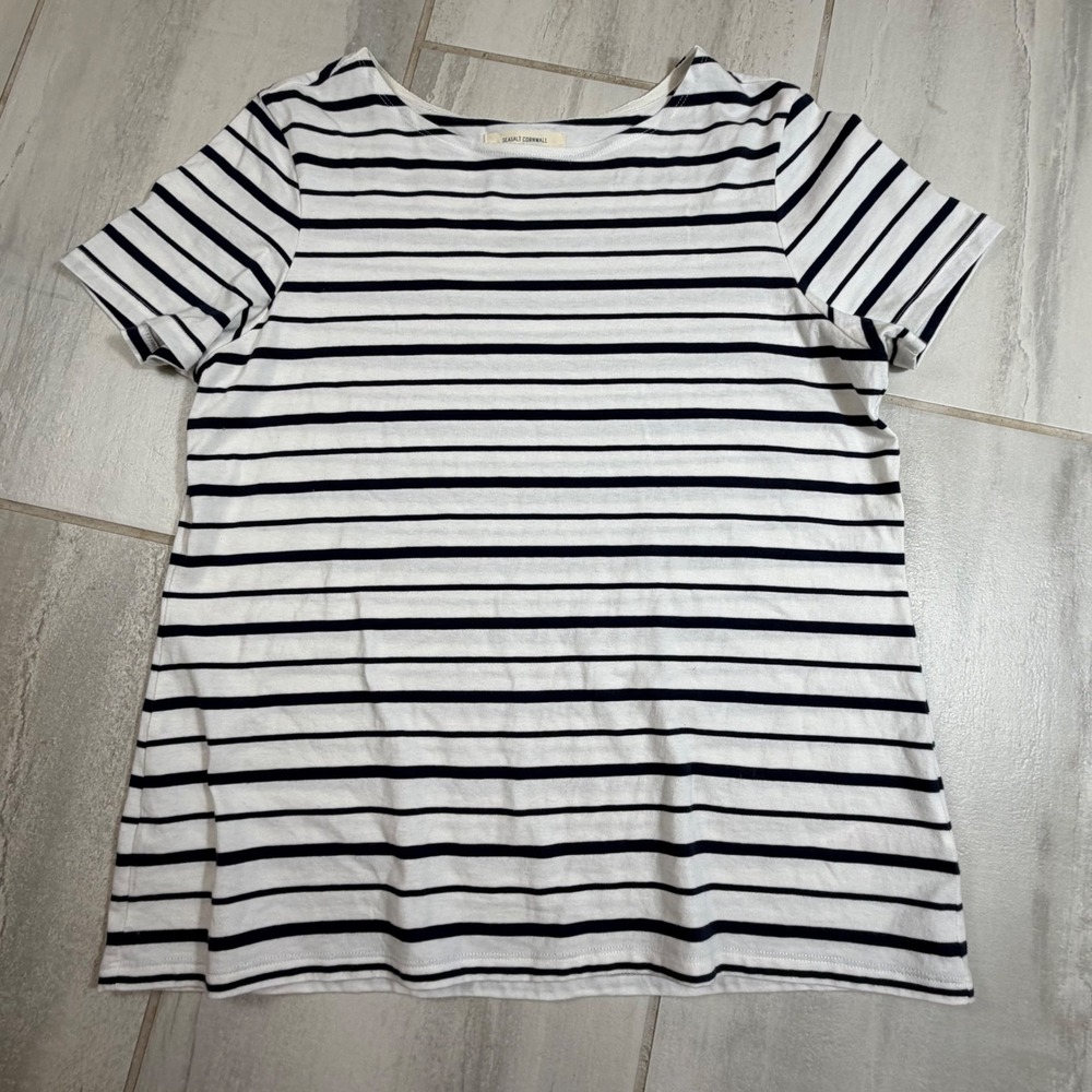 Seasalt Cornwall Sailor T-Shirt Organic Cotton Navy White Striped WM34091 aa1